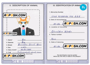 Antigua and Barbuda dog (animal, pet) passport PSD template
