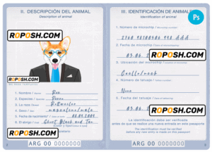 Argentina dog (animal, pet) passport PSD template, fully editable