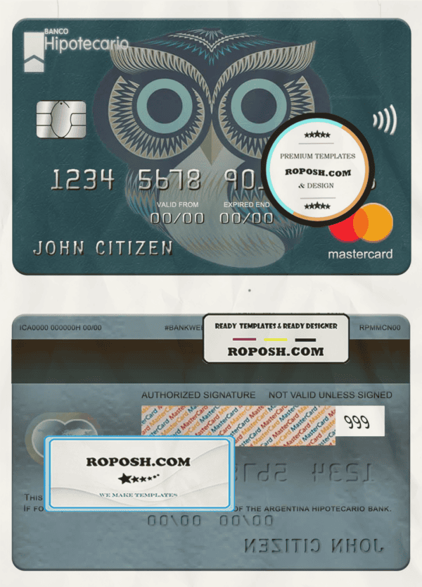 Argentina Hipotecario bank mastercard template in PSD format