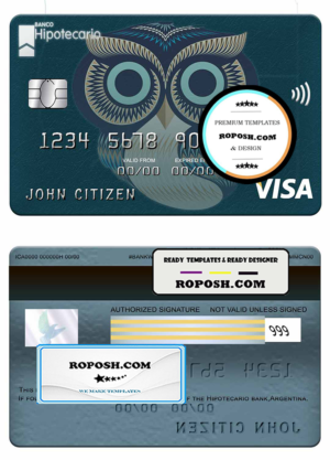 Argentina Hipotecario bank visa card template in PSD format