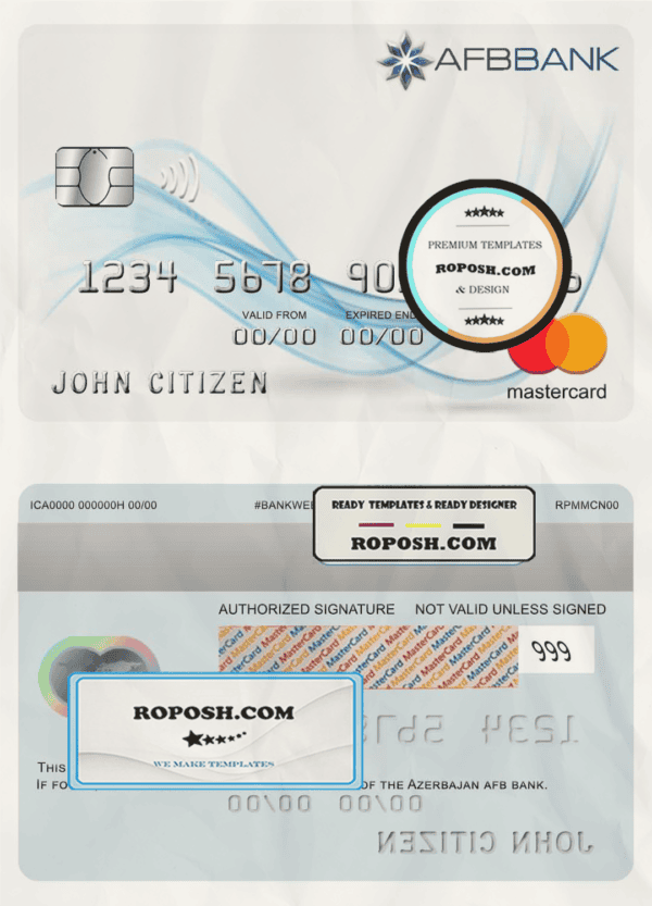 Azerbaijan AFB bank mastercard template in PSD format, fully editable