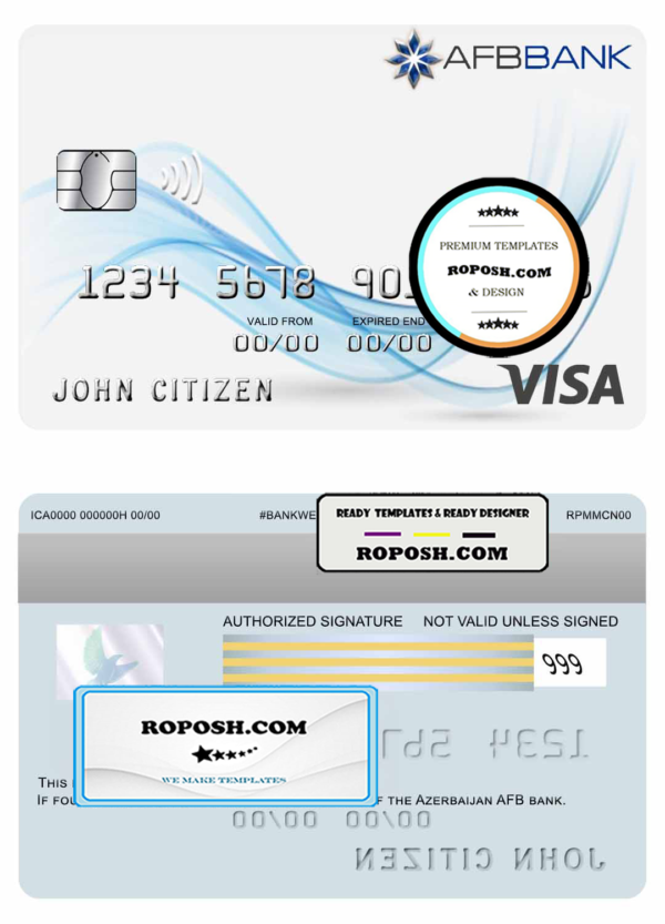 Azerbaijan AFB bank visa card template in PSD format, fully editable