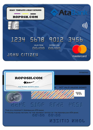 Azerbaijan ATA bank mastercard credit card template in PSD format
