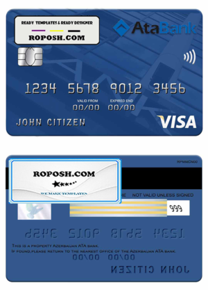 Azerbaijan ATA bank visa credit card template in PSD format