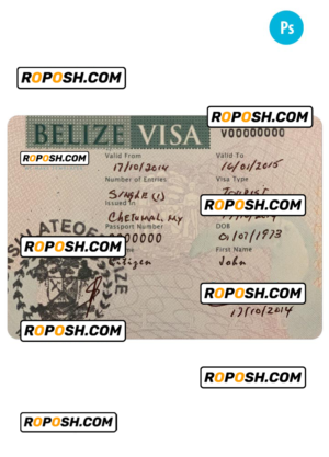 BELIZE travel visa PSD template, with fonts