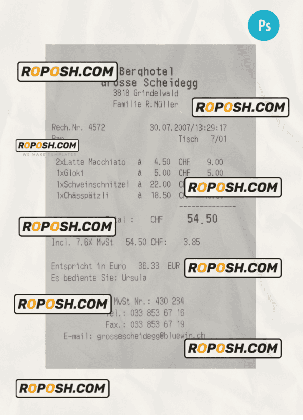 BERQ HOTEL payment receipt PSD template
