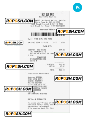 BEST BUY payment receipt PSD template