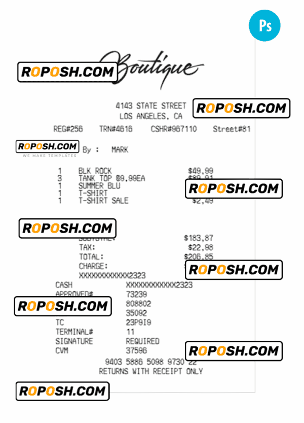 BOUTIQUE payment receipt PSD template