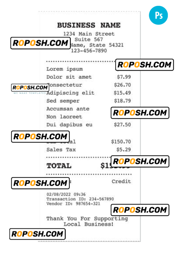 BUSINESS COMPANY receipt PSD template