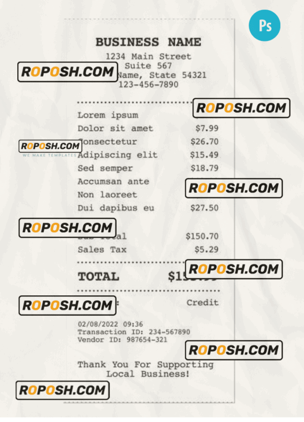 BUSINESS COMPANY receipt PSD template