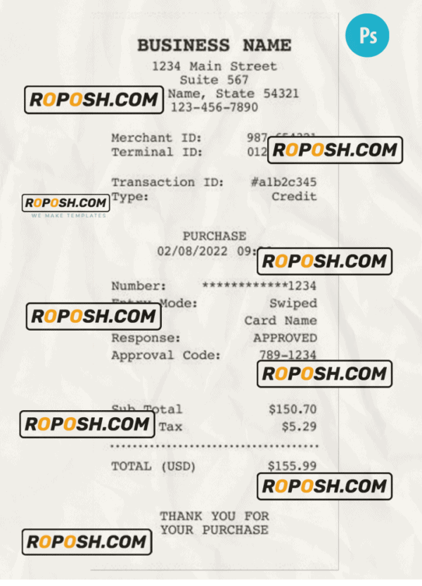 BUSINESS COMPANY receipt version 2 PSD template