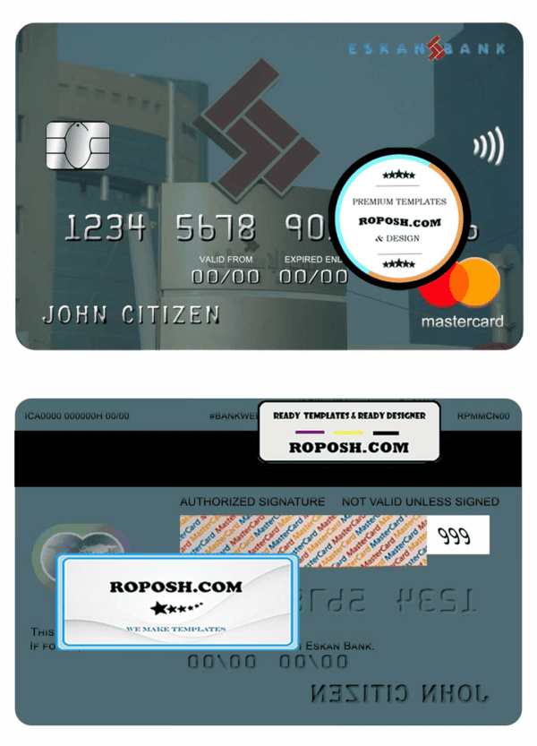 Bahrain Eskan bank mastercard template in PSD format, fully editable