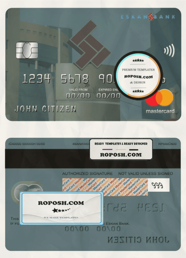 Bahrain Eskan bank mastercard template in PSD format, fully editable