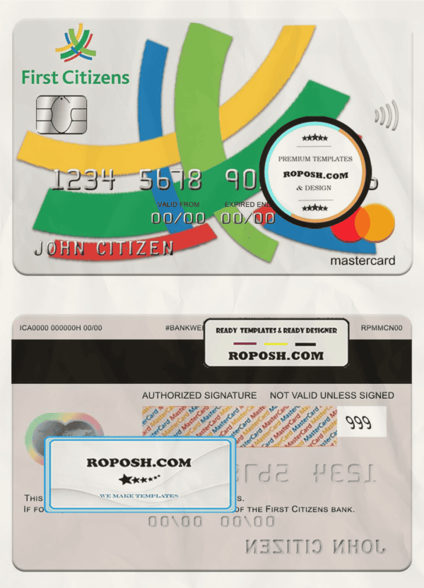 Barbados first Citizens bank mastercard template in PSD format, fully editable