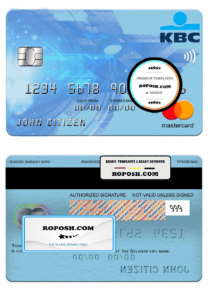 Belgium KBC bank mastercard template in PSD format, fully editable