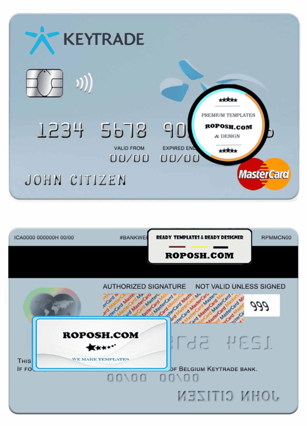 Belgium Keytrade bank mastercard template in PSD format, fully editable