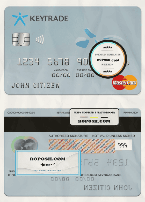 Belgium Keytrade bank mastercard template in PSD format, fully editable