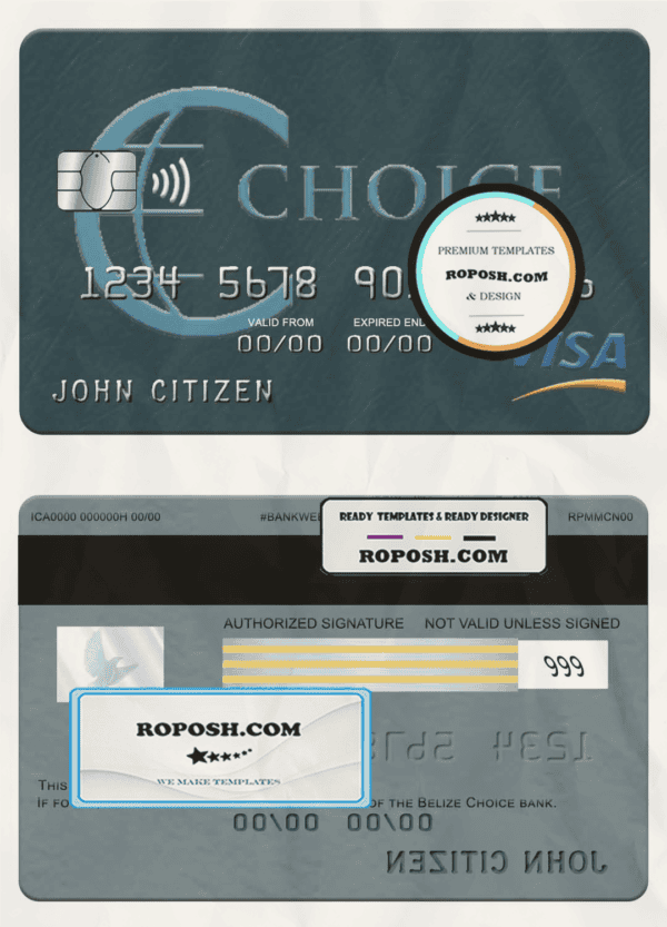 Belize Choice bank visa card template in PSD format, fully editable