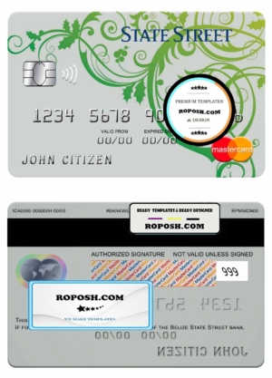 Belize State street bank mastercard template in PSD format, fully editable