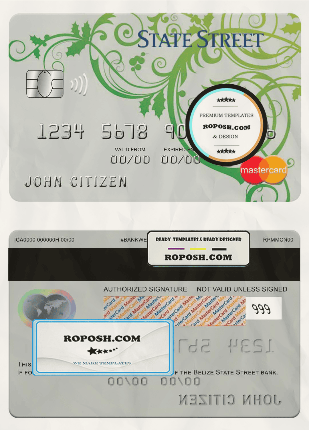 Belize State street bank mastercard template in PSD format, fully editable Belize State street bank mastercard template in PSD format, fully editable