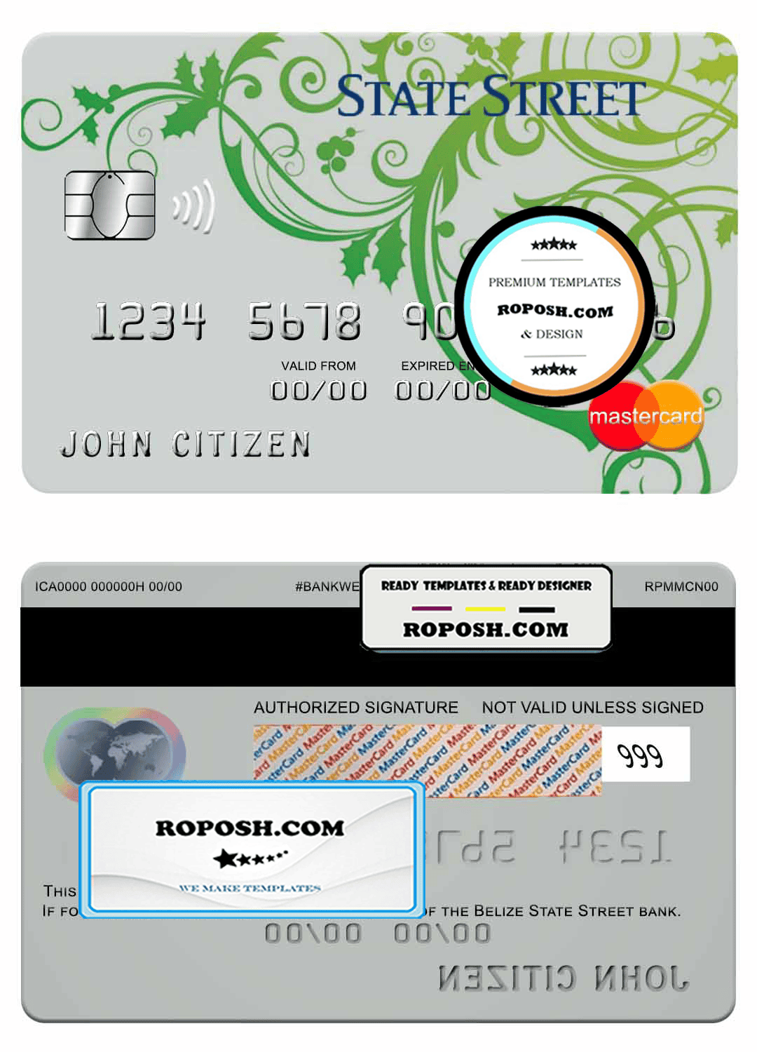 Belize State street bank mastercard template in PSD format, fully editable Belize State street bank mastercard template in PSD format, fully editable