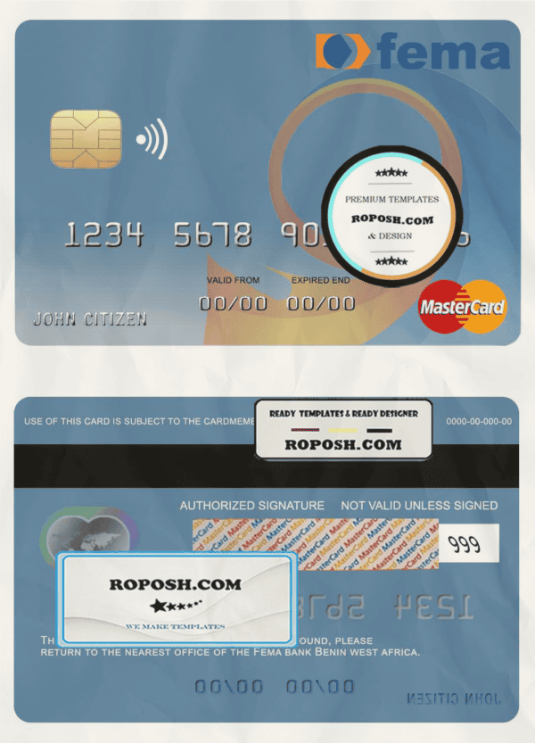 Benin Fema bank mastercard template in PSD format, fully editable