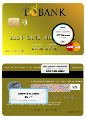 Bhutan T bank mastercard template in PSD format, fully editable