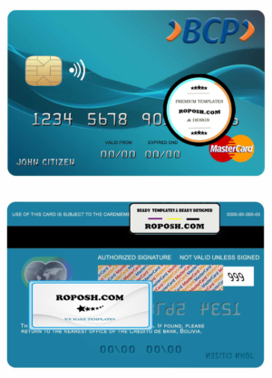 Bolivia Credito bank mastercard template in PSD format, fully editable