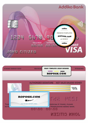 Bosnia and Herzegovina Addiko bank visa card template in PSD format, fully editable