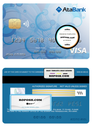 Bosnia and Herzegovina Ata bank visa card template in PSD format, fully editable