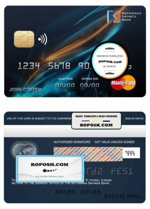 Botswana Savings bank mastercard template in PSD format, fully editable
