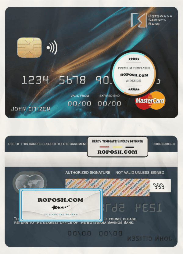 Botswana Savings bank mastercard template in PSD format, fully editable