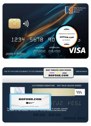 Botswana Savings bank visa card template in PSD format, fully editable