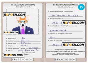 Brazil dog (animal, pet) passport PSD template, completely editable
