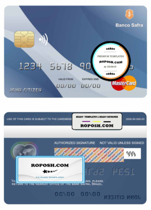 Brazil Safra bank mastercard credit card template in PSD format, fully editable