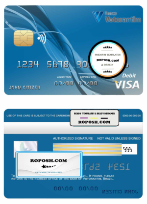 Brazil Votorantim bank visa credit card template in PSD format, fully editable