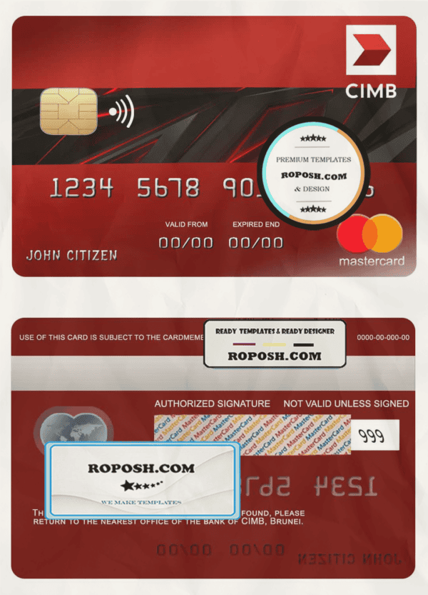 Brunei CIMB bank mastercard credit card template in PSD format, fully editable