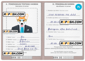 Brunei dog (animal, pet) passport PSD template, completely editable