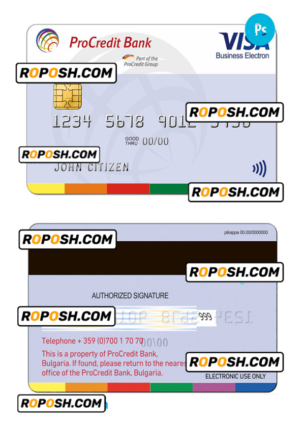 Bulgaria ProCredit bank visa credit card PSD template, completely editable