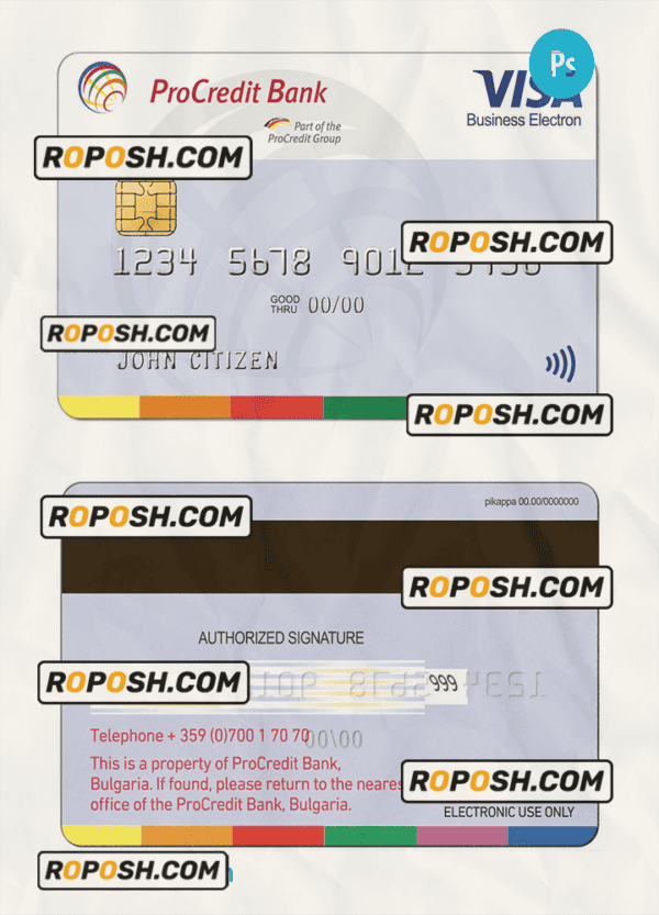 Bulgaria ProCredit bank visa credit card PSD template, completely editable