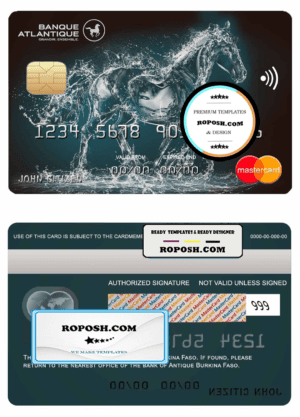 Burkina Faso Atlantique bank mastercard credit card template in PSD format, fully editable