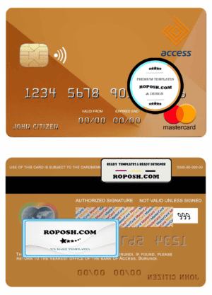 Burundi Access bank mastercard credit card template in PSD format, fully editable