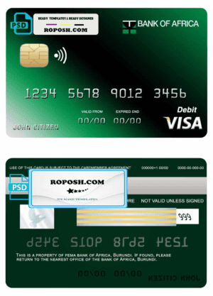 Burundi Africa visa credit card template in PSD format, fully editable