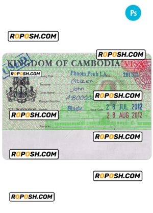 CAMBODIA entry visa PSD template, fully editable