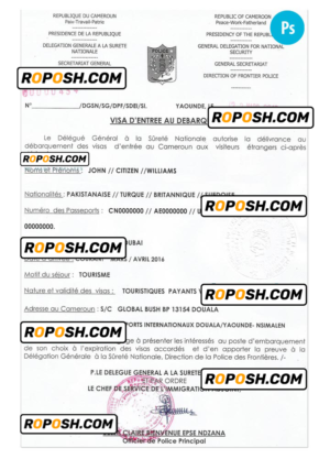 CAMEROON e-Visa PSD template, with fonts