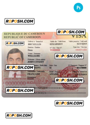 CAMEROON visa PSD template, completely editable, with fonts