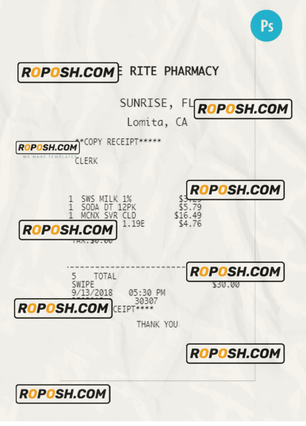 CARE RITE PHARMACY payment check PSD template