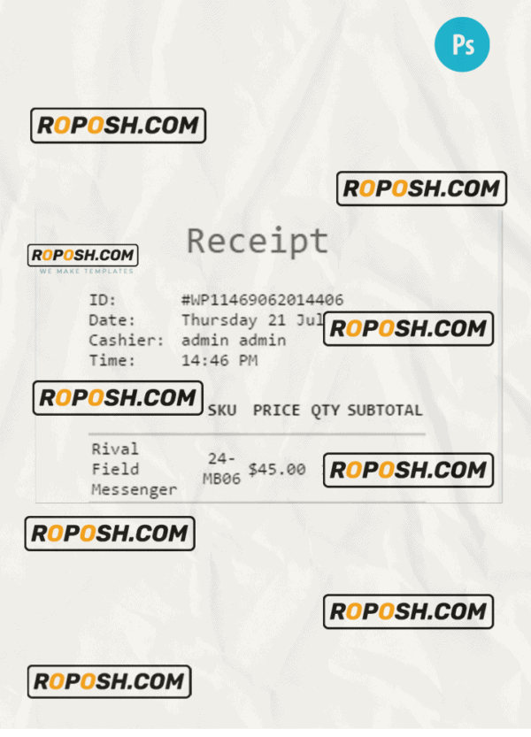 CASH RECEIPT template PSD template
