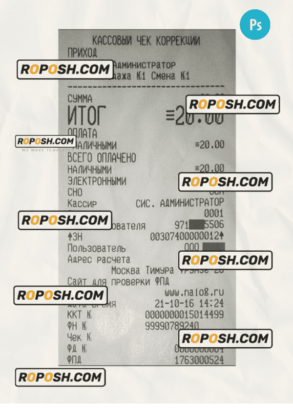 CASHIER’S CHECK payment receipt PSD template