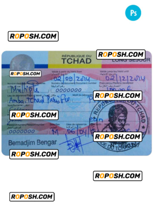 CHAD travel visa PSD template, fully editable